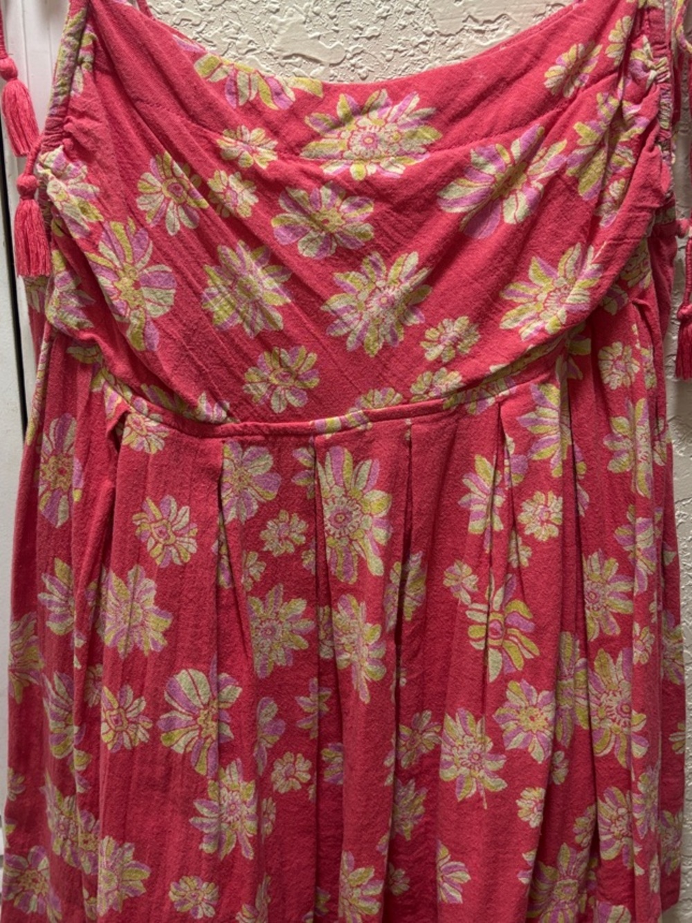 Free People Pink Floral Tunic top with Tassel Straps